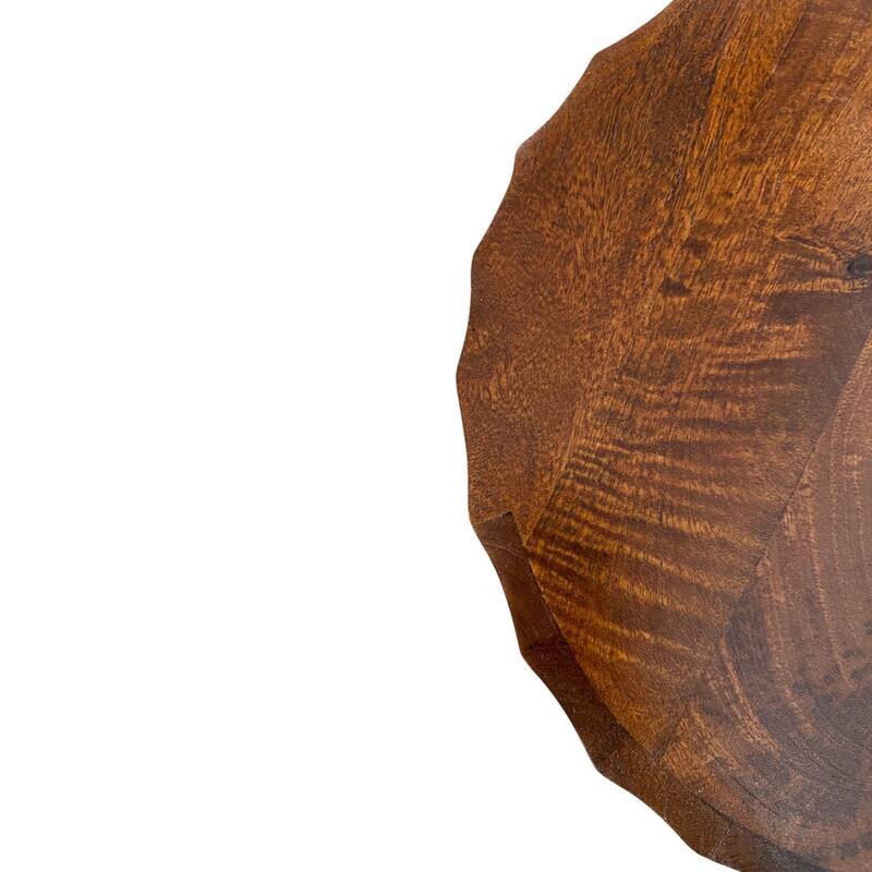 Harrison Vertical Groove Round Scallop Accent Table with 2 Drawers - Solid Wood Rustic Storage Table