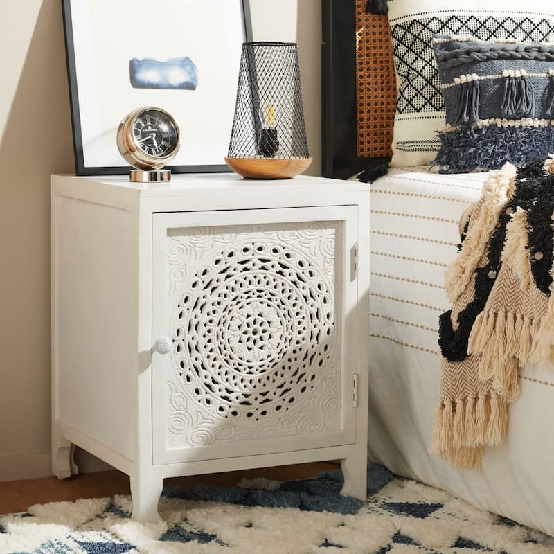 SAFAVIEH Tatum 2-Shelf Single Door Nightstand - White Wash