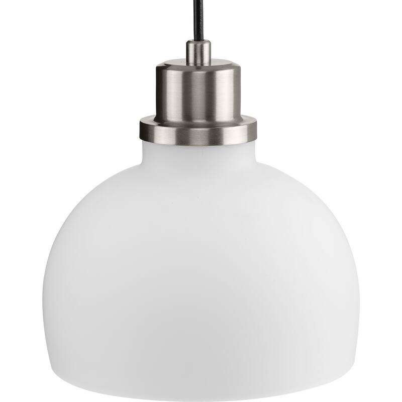 Garris Collection One-Light Brushed Nickel Etched Opal Glass Transitional Mini-Pendant - 8 in x 8 in x 8.25 in