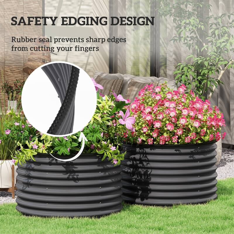 Set of 2 Galvanized Steel Raised Garden Beds Planters for Flowers Herbs Vegetables