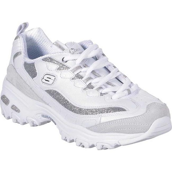 Shop Skechers Women�s D�Lites Glimmer Eve Sneaker White/Silver Free