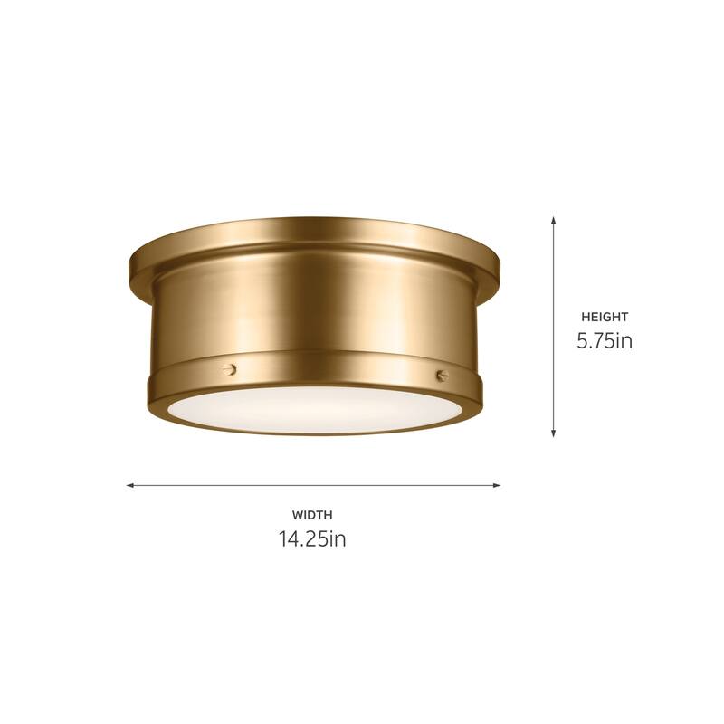 Kichler Lighting Serca 14.25 in. 2-Light Brushed Natural Brass Flush Mount Light