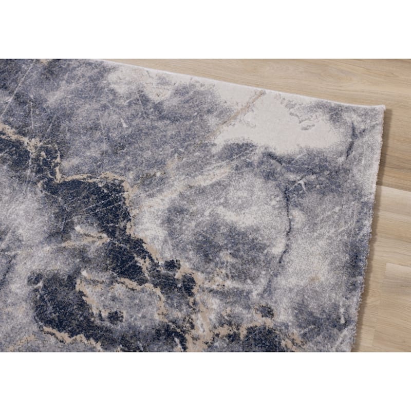London Collection - Blue Cream Foamy Ocean Area Rug.