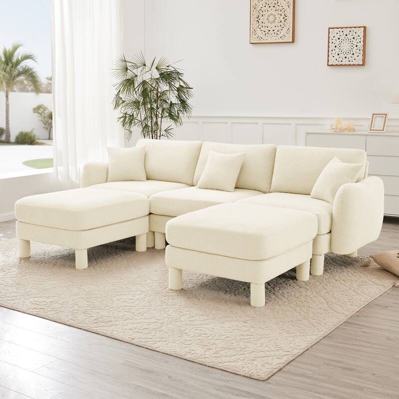 109.4" 3-Seater Modern Upholstered Sofa Couch, Deep-Seat Sectional Sofa with Shell-Shaped Armrests, Leisure Sofa for Living Room