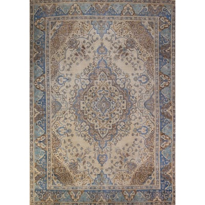 Geometric Tabriz Persian Area Rug Handmade Bedroom Wool Carpet - 9'8"x 13'1"