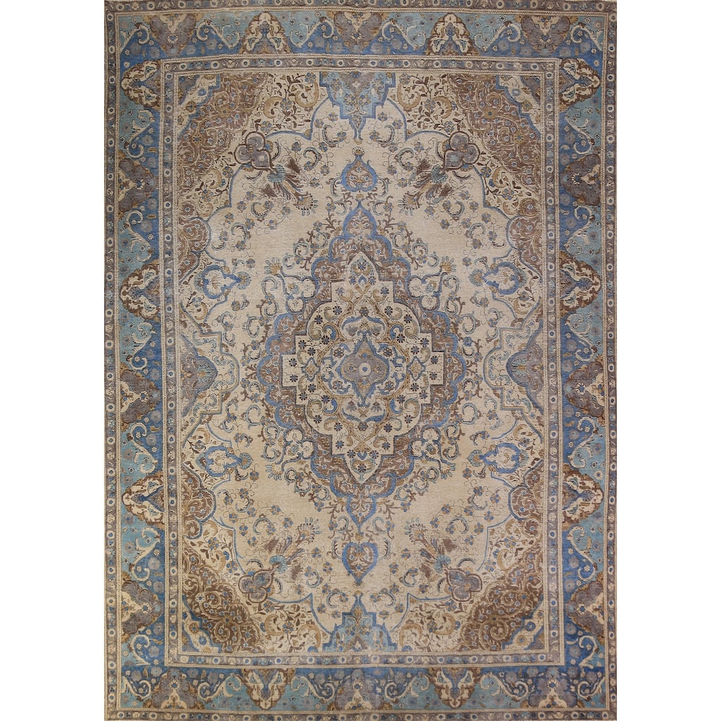 Geometric Tabriz Persian Area Rug Handmade Bedroom Wool Carpet - 9'8"x 13'1"