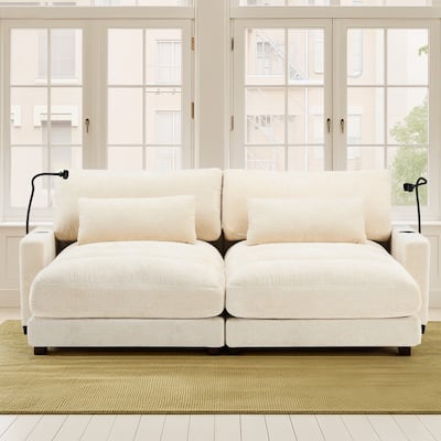 Chaise Lounge Chair Upholstered Modular Sofa with Cup & Phone Holders