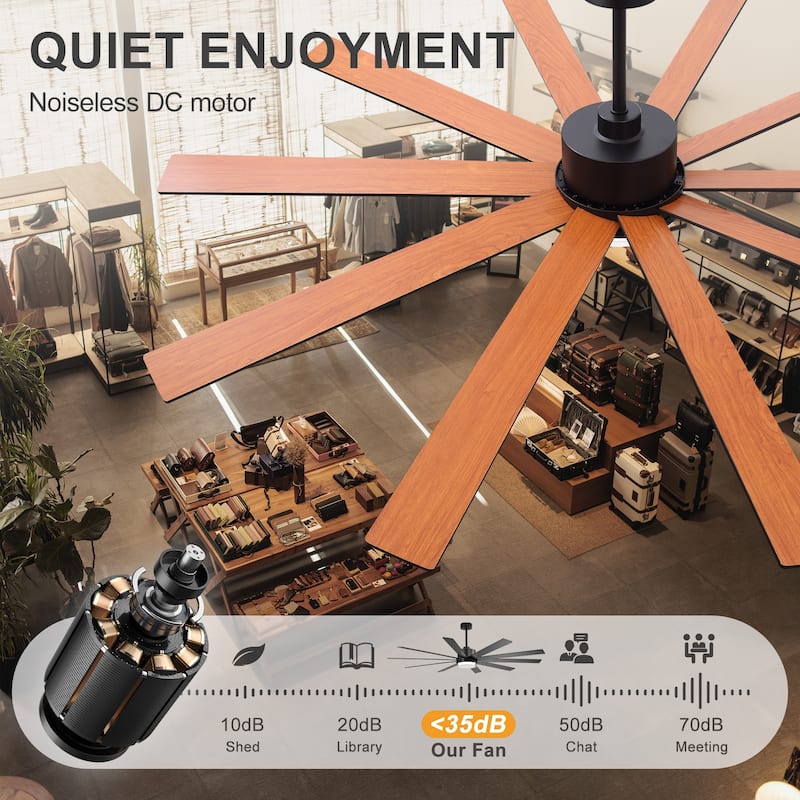 75"/80" Modern Matte Black Ceiling Fan with LED Light and Remote(8/10 Blades)