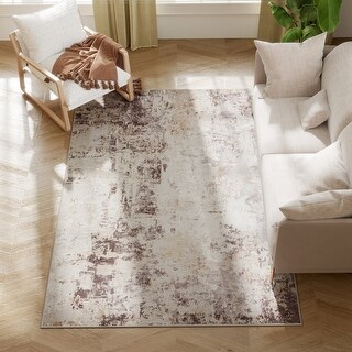 HOMCOM Area Rug 4x6, Machine Washable Rug, Distressed Non-Slip Modern Abstract Floor Cover Foldable Carpet for Living Room