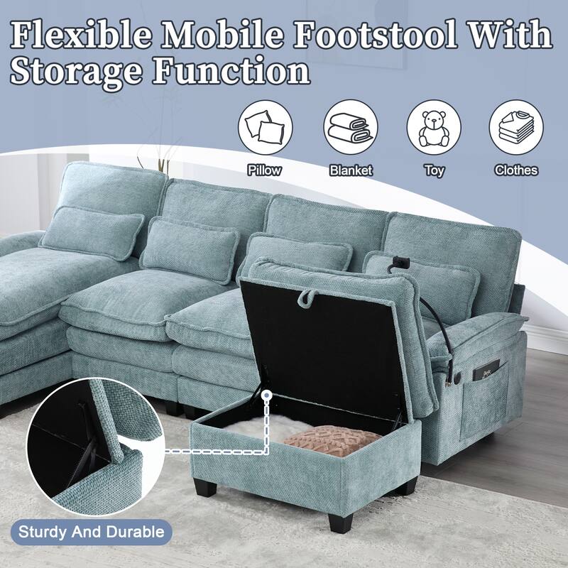 HOMEFUN Chenille Upholstered Oversized U-shaped Comfy Modular Sectional Sofa with Storage Ottoman