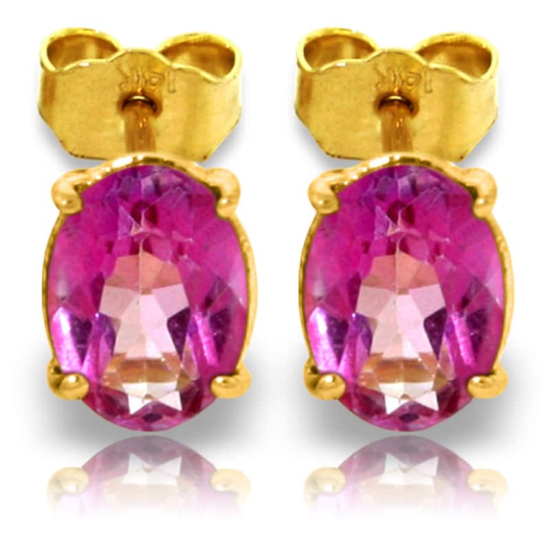 1.8 Carat 14K Solid Gold Panache Pink Topaz Stud Gemstone Earrings - Yellow