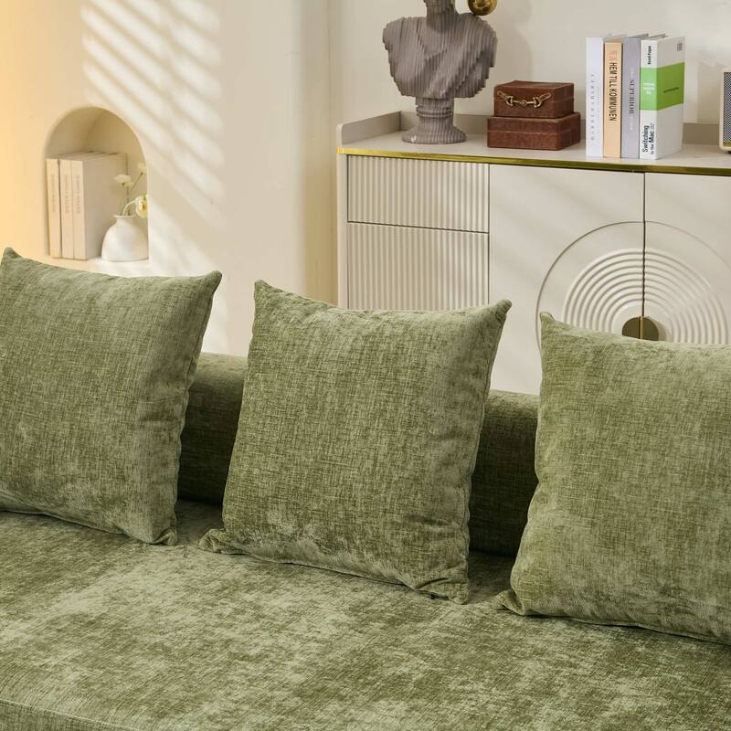 Chenille Folding Sofa Floor Sleeper Bed Chaise Lounger Couch 3-in-1 Comfy Mattress with Reversible Arm Pillows and Non-slip Pad