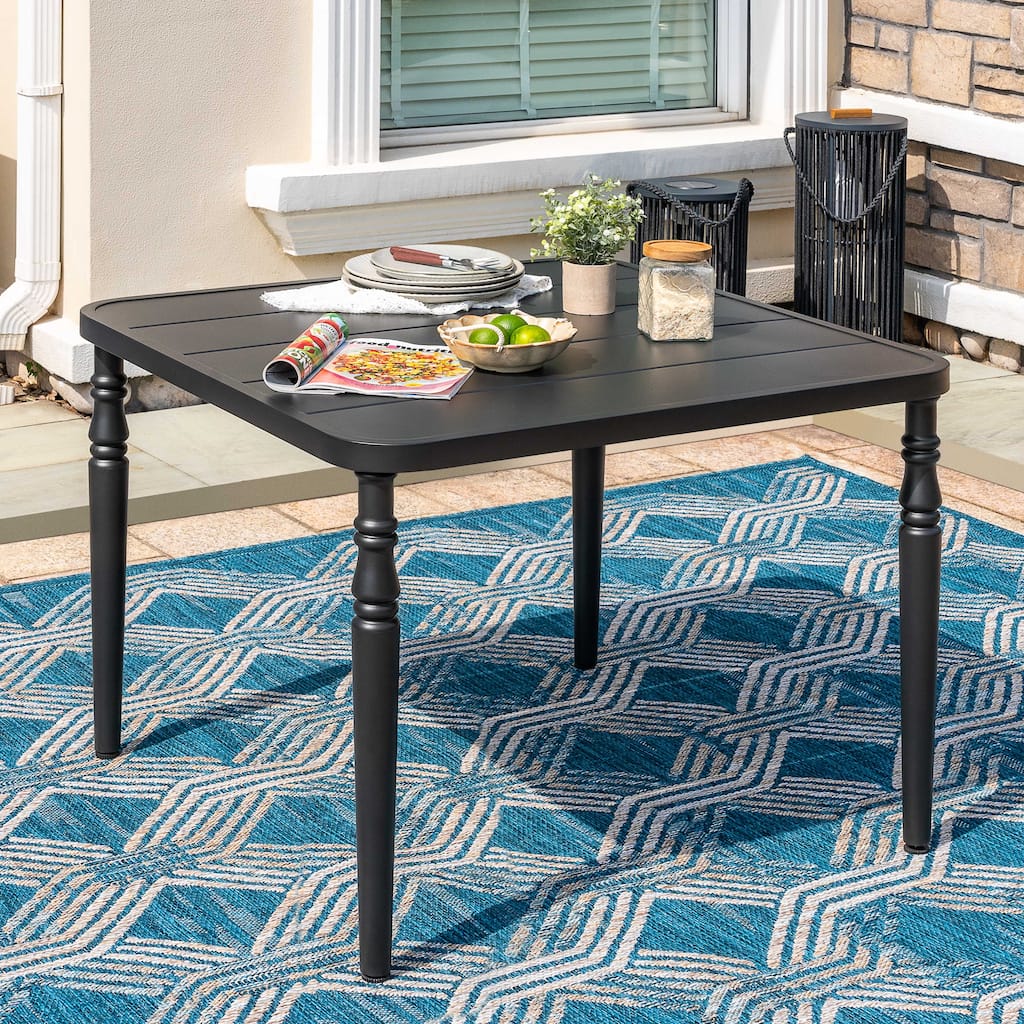 Patio Square Powder-Coated Metal Dining Table with Umbrella Hole, Black