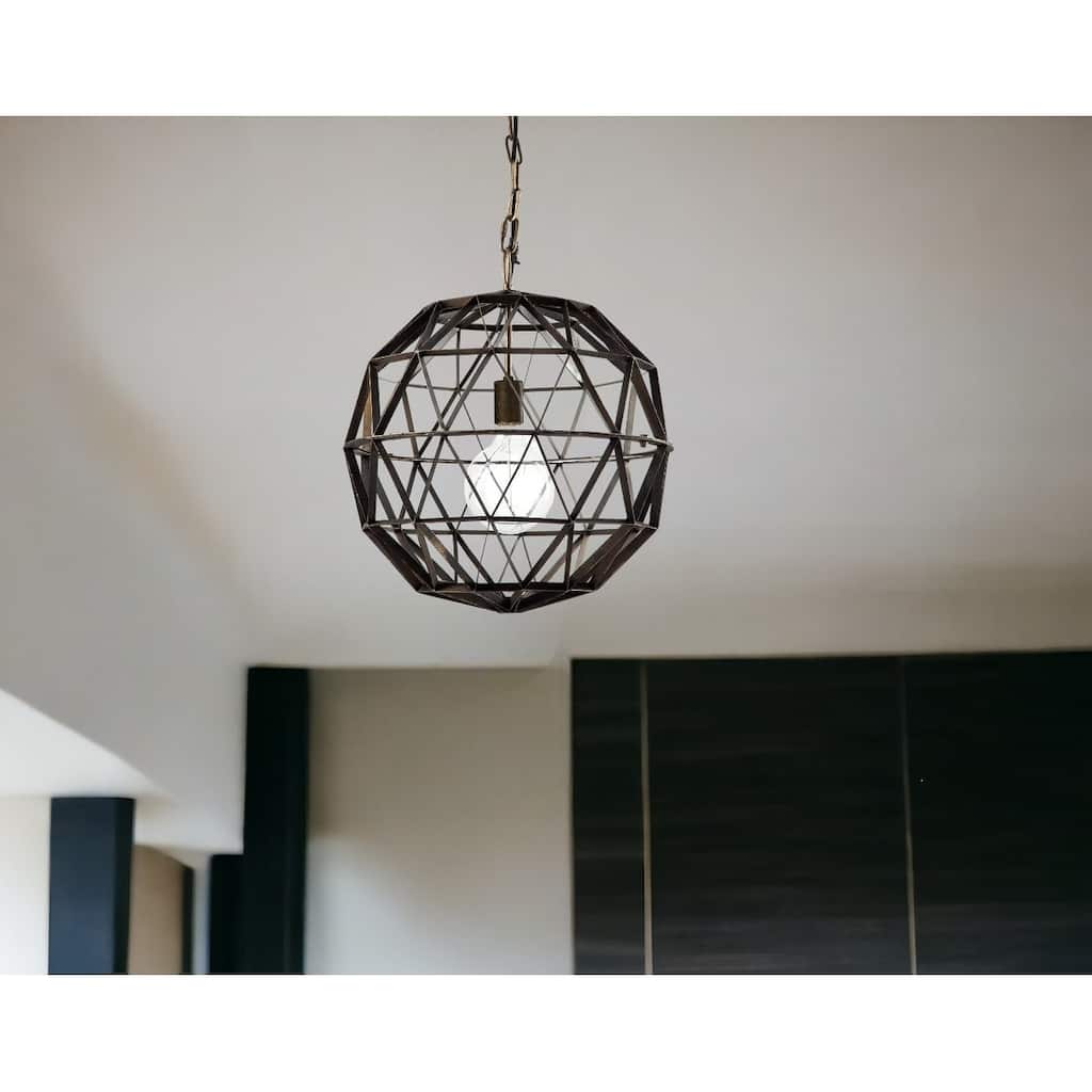 HomeRoots Black Metal Geometric Globe Hanging Light - 18' X '18' X '18