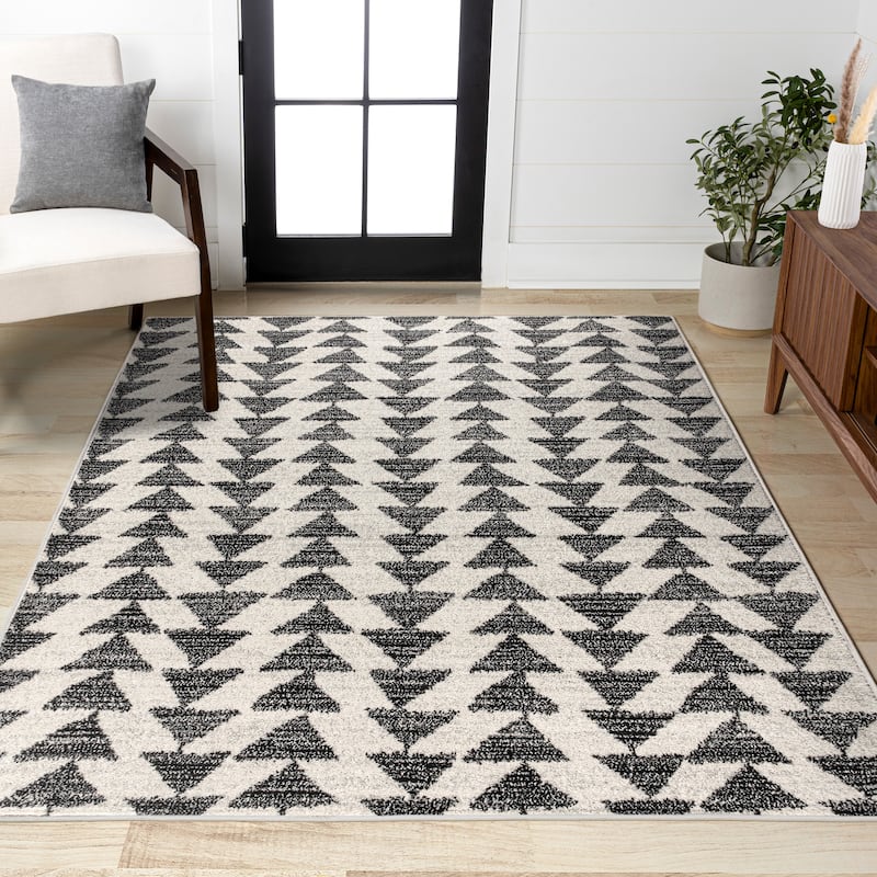 JONATHAN Y Khalil Moroccan Triangle Geometric Area Rug - 8 X 10 - Cream/Black
