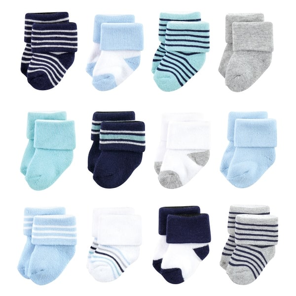 slide 1 of 1, Luvable Friends Baby Boy Newborn and Baby Terry Socks, Mint Navy Stripes 12-Pack 0-6 Months - Mint Navy Stripes 12-Pack