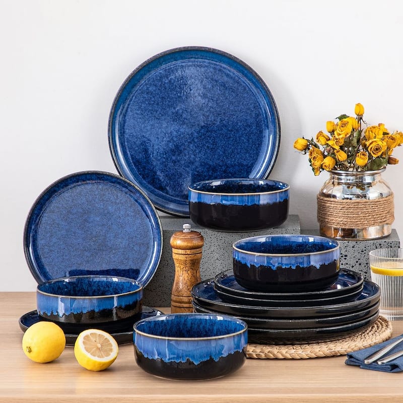 vancasso Starry 12-Piece Glossy Elegance Glaze Stoneware Dinnerware Set - Kiln-Blue