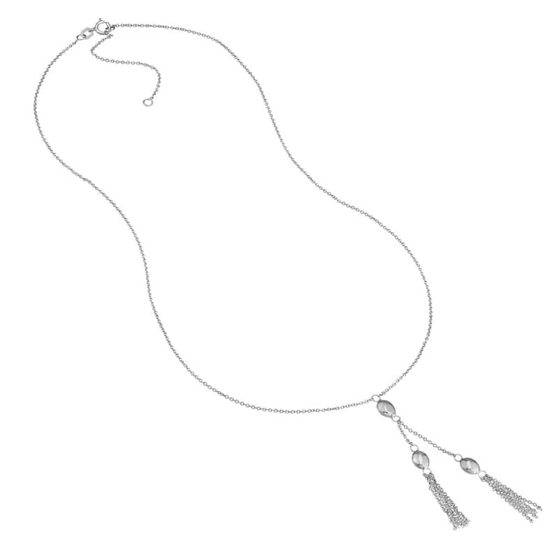 Curata 925 Sterling Silver Italian 18" Rhodium Plated Tassel Bead Lariat Necklace