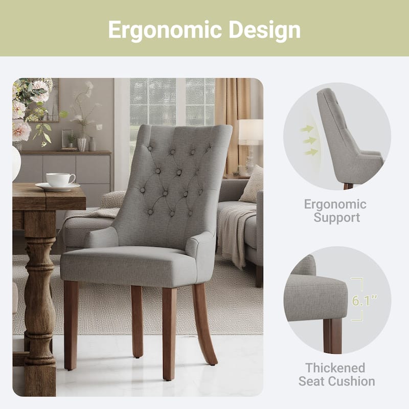 Wingback Upholstered Dining Chairs Set of 2, Fabric Side Dining Room Chairs with Tufted Button