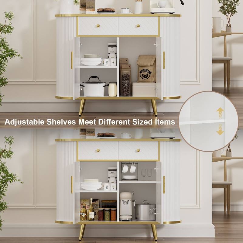 43" Oval Sideboard Buffet Cabinet with Fluted Design, Storage Cabinet with Doors & Drawers for Living Room & Entryway