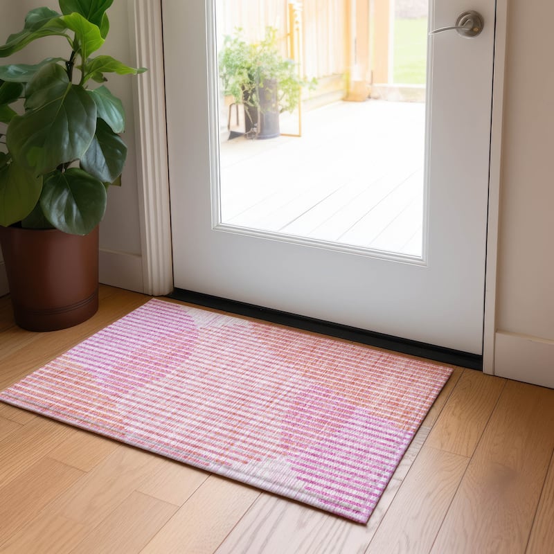 Machine Washable Indoor/ Outdoor Abstract Stripe Chantille Rug