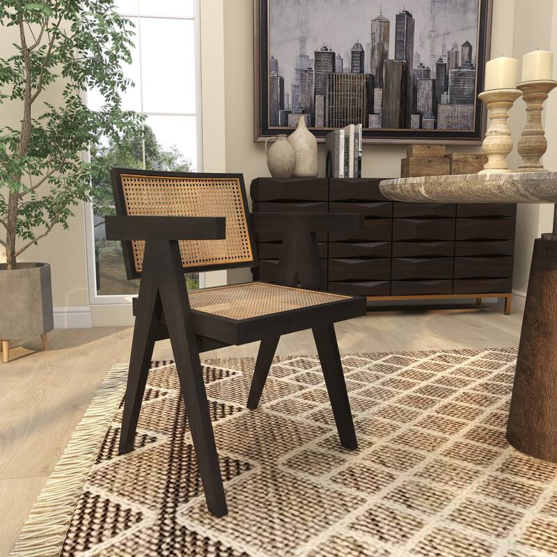 Teak Wood Living Room Accent Chair with Leather or Woven Cane Seat