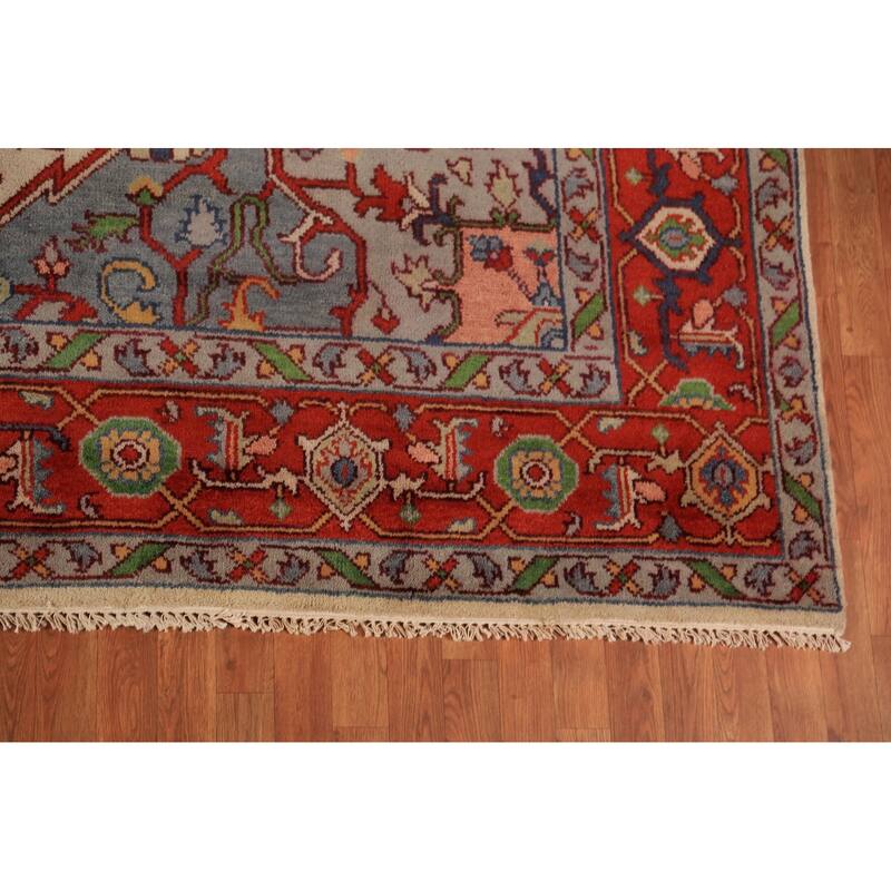 Medallion Heriz Serapi Indian Area Rug Hand-Knotted Wool Carpet - 8'11"x 11'9"