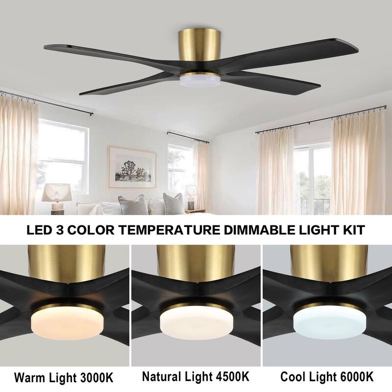WINGBO 60" Flush Mount DC Ceiling Fan with Lights, 4 Reversible Blades, Hugger Low Profile Indoor Ceiling Fan
