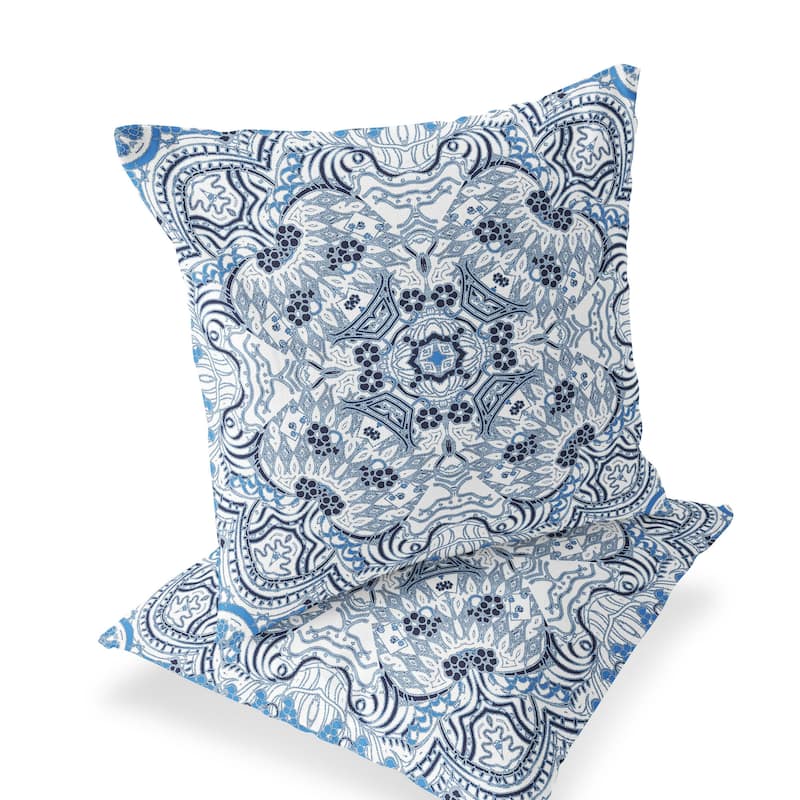 HomeRoots Set of Two 16" X 16" Blue and White Geometric Indoor Outdoor Throw Pillow - 16.00' X '16.00' X '5.00