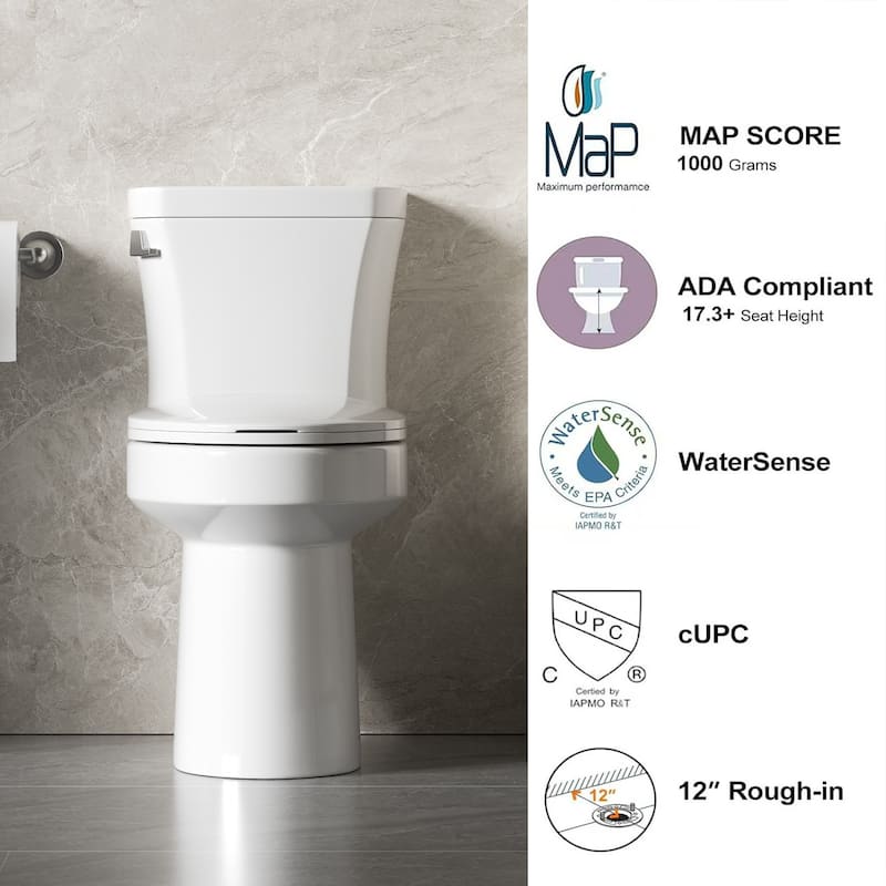 1.28 Tornado Flush Two-piece Toilet,Siphonic Side Press Single Flush,17"ADA Comfort Chair Height Seat,S-trap 12",Rimless Bowl