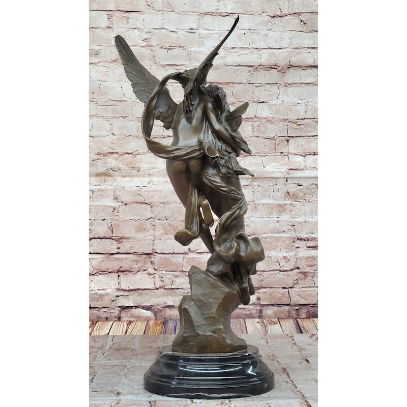 After Henri Godet Cupid And Psyche Romance Bronze Sculpture
