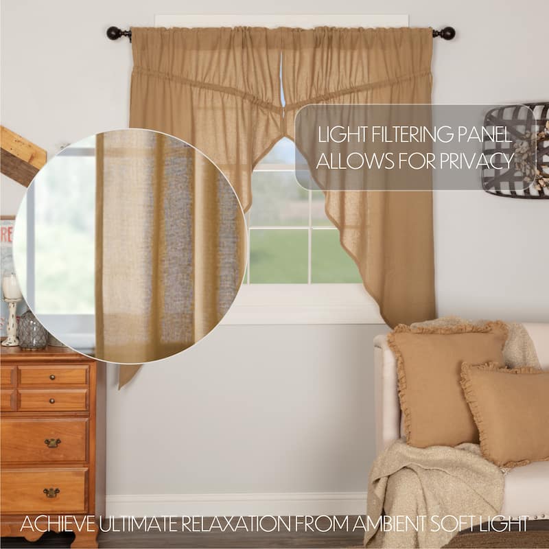 Farmhouse Curtains VHC Cotton Burlap Short Prairie Panel Pair Rod Pocket Cotton Solid Color - Prairie Panel 63x36
