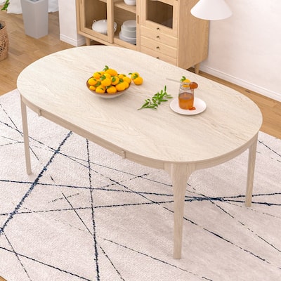 VECELO 67 Inch Modern Solid Wood Dining Table, Oval Dining Table for Kitchen