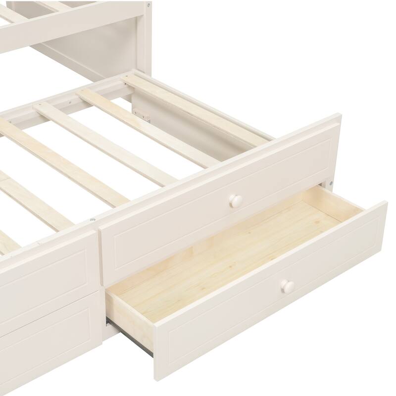 Wooden Frame Day Bed, Twin Size Daybed with Trundle Bed, Upholstered Tufted Button Backrest Sofa Bed with 2 Storage Drawers