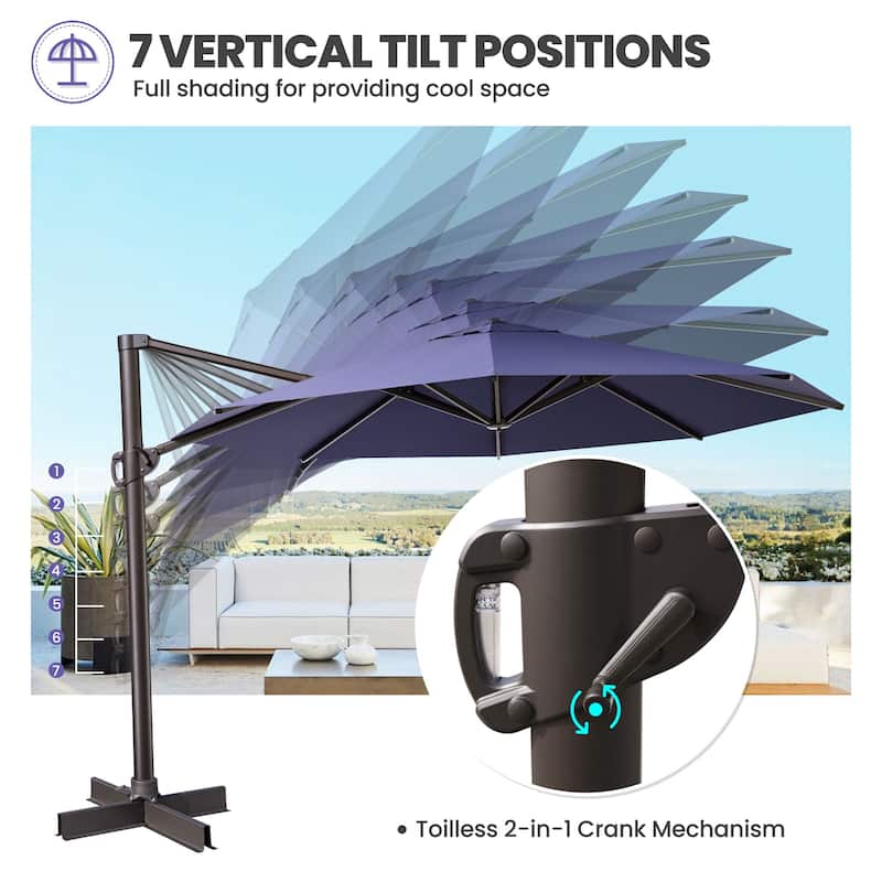Crestlive Products 11.5ft Round Cantilever Patio Umbrella with 7-position Adjustment and 360-degree Rotation