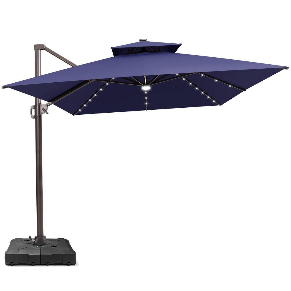 10 FT x 13 FT Outdoor LED Lighted Double Top Patio Cantilever Umbrella with Base Stand
