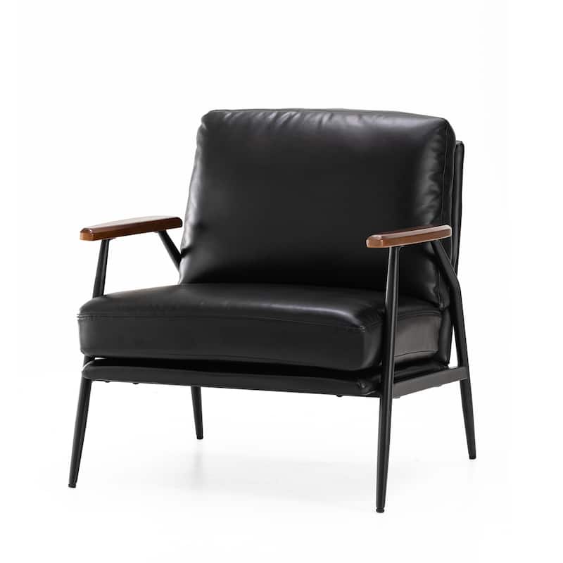 Glitzhome 28"W Modern Leatherette Accent Armchair With Metal Frame - Black