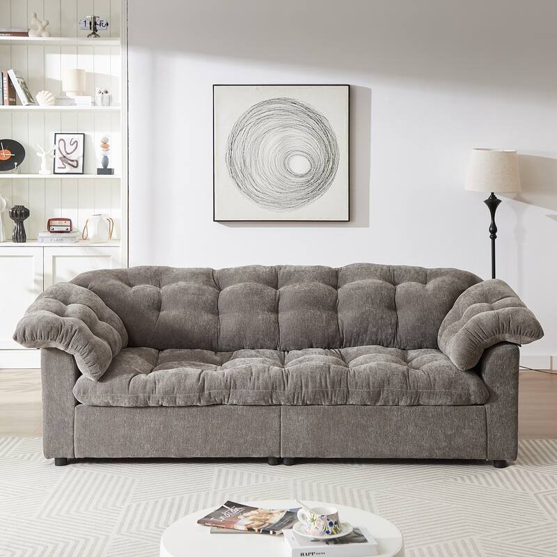 99.2" Fabric Modern Classic 3-Seater Sofa with Plush Cushions - Grey