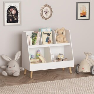 Kids' Bookshelf with 5 Open Cubbies and Large Bins for Organization