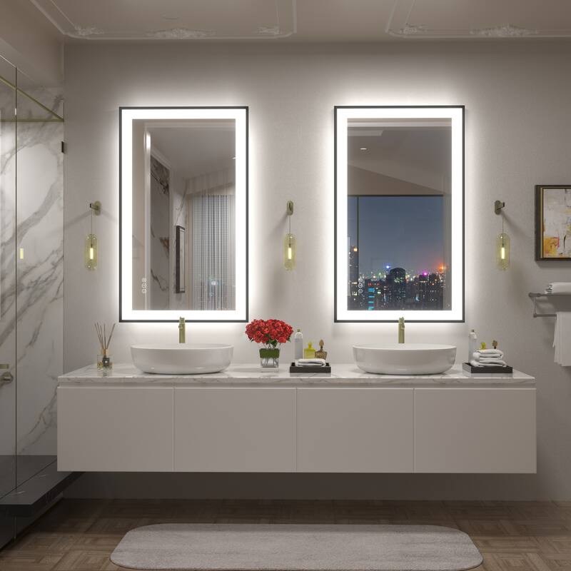 Front & Back LED Anti-Fog Tempered Glass Framed Bathroom/Vanity Mirror 3-Year Warranty