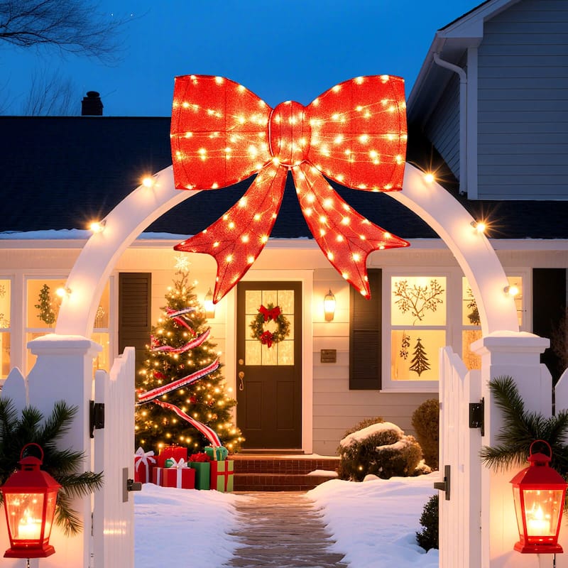 Costway 37” Lighted Christmas Bow Decoration with 150 Warm White LED - Red - See Details