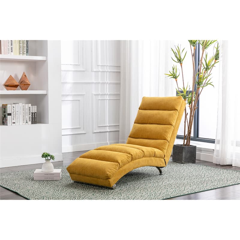 Linen Chaise Lounge Indoor Chair with Side Pocket, Modern Long Lounger ...