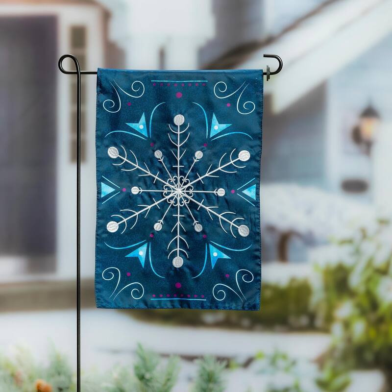 12.5 in. x 18 in. Blue Snowflake Applique Garden Flag
