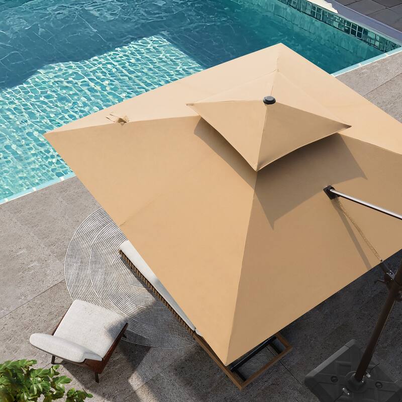 VredHom 11X11 FT Outdoor Square Cantilever Patio Umbrella Aluminum Solar LED Light with HDPE Base