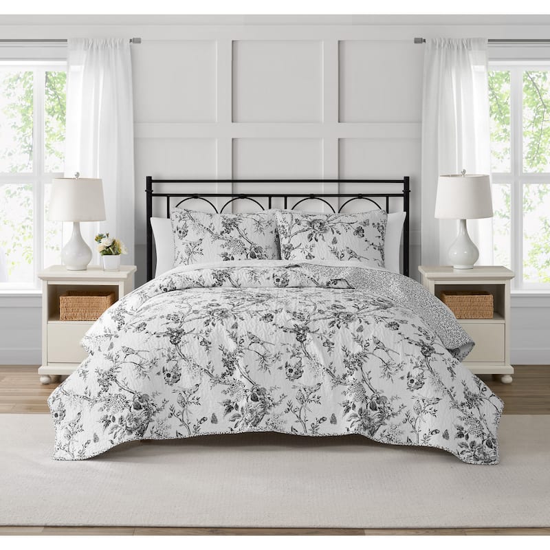 CEDAR COURT Chantilly Toile Floral All-Season Reversible Cotton Quilt Set
