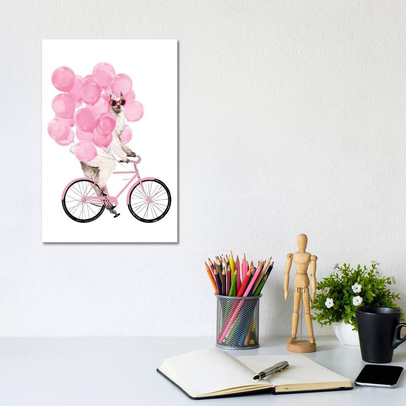 iCanvas "Iding Llama With Pink Balloons" by Big Nose Work Canvas Print - 12x8x0.75