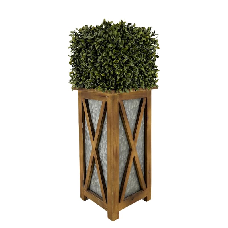 Faux Boxwood Square Topiary in Crisscross Tall Wood/ Metal