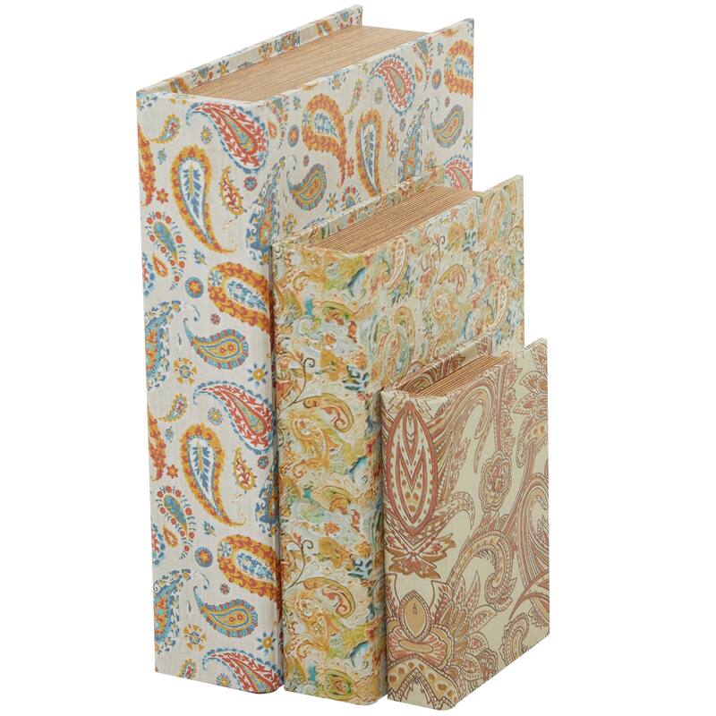 Burlap Leather Canvas Book Box Various Designs (Set of 3)