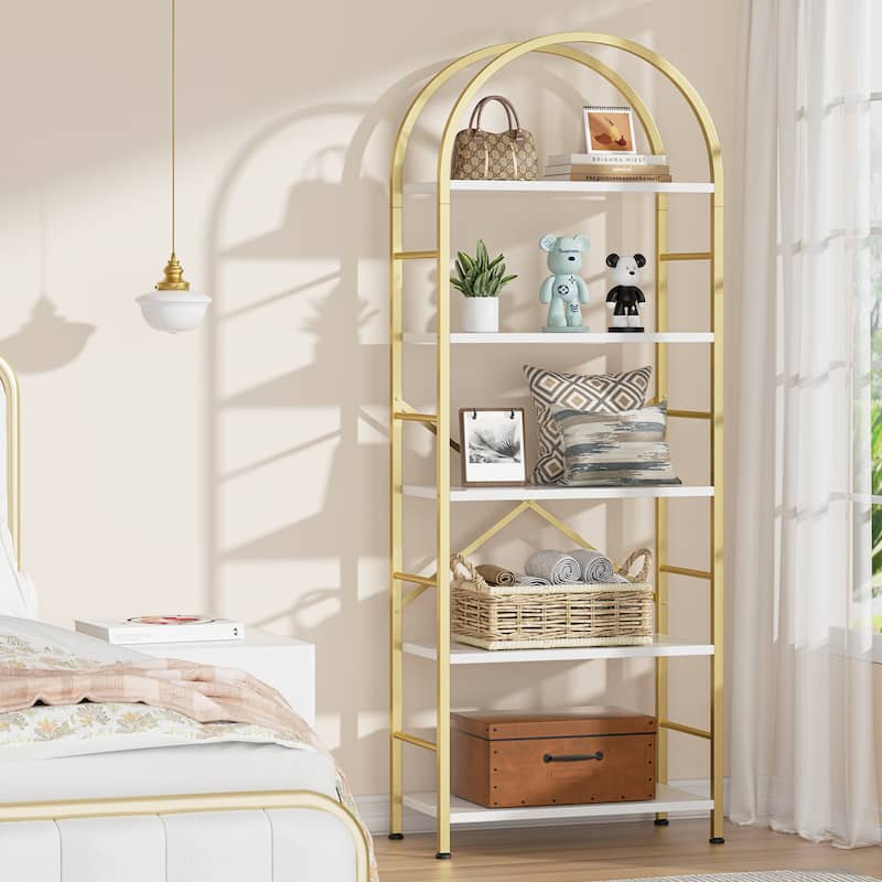 Futzca 5 Tiers Bookshelf Arched, Wooden Bookcase Display Rack