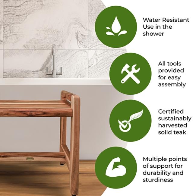 EcoDecors Eleganto 20 Solid Teak Shower Bench With LiftAide Arms EarthyTeak Finish Bed Bath Beyond 28301054